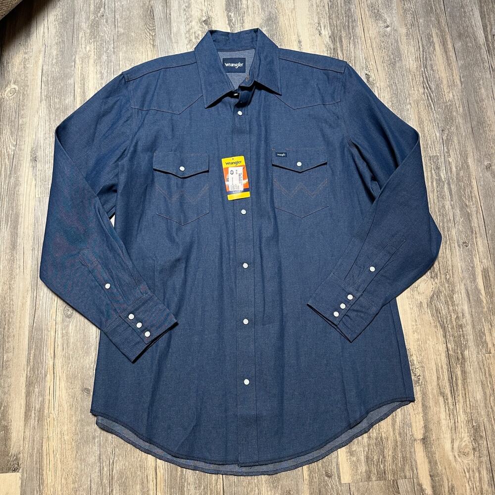 Wrangler Cowboy Cut Authentic Western Work Shirt Denim Western Pearl Snap XLT